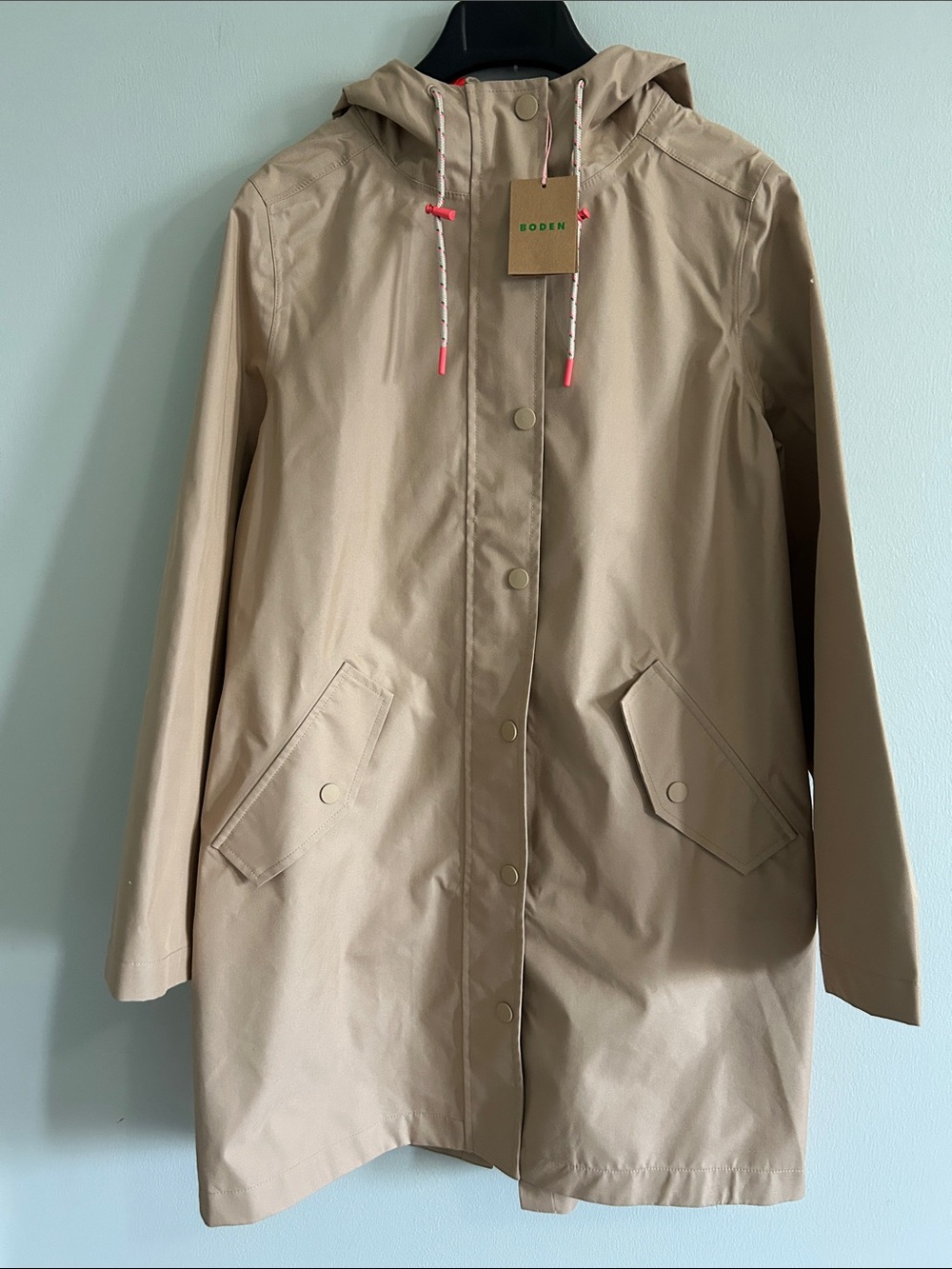 NWT BODEN Tan Raincoat with Orange Stripe